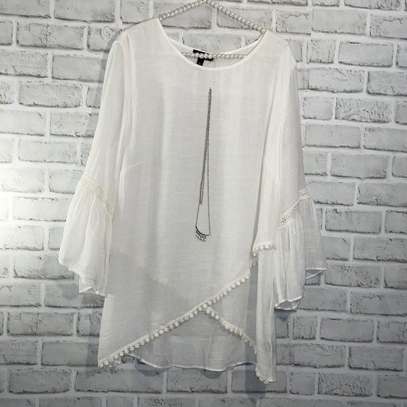 Alyx Tops - Alyx Boho Top or Beach Cover White Lace Trim XXL